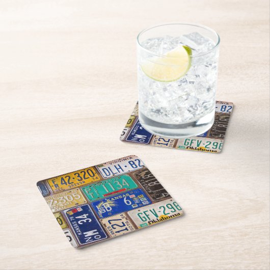 Dessous-de-verre Carré En Papier Plaques de licence Retro Rusty (En situation)