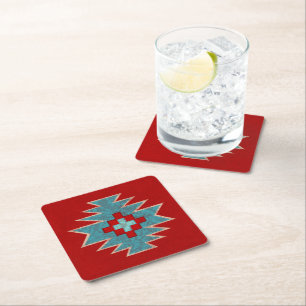 Dessous-de-verre Carré En Papier Plateaux du Sud-Ouest Rouge et Turquoise