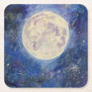 Dessous-de-verre Carré En Papier Pleine Lune Nuit Céleste Maureen Girard Univers