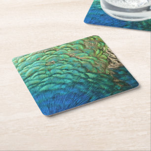 Dessous-de-verre Carré En Papier Plumes de paon I Design de nature abstrait coloré