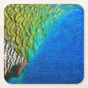 Dessous-de-verre Carré En Papier Plumes de paon IV Nature abstraite colorée