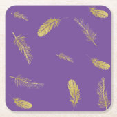 Dessous-de-verre Carré En Papier Plumes dorées violet (Devant)