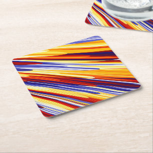 Dessous-de-verre Carré En Papier Plumes géométriques Abstraites orange bleu