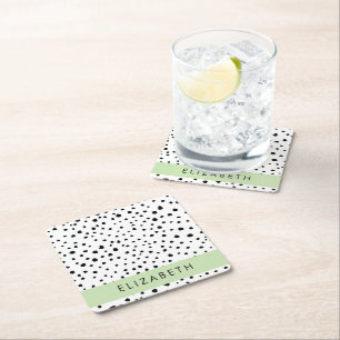 Dessous-de-verre Carré En Papier Points dalmatiens, Spots, Noir et Blanc, Votre nom