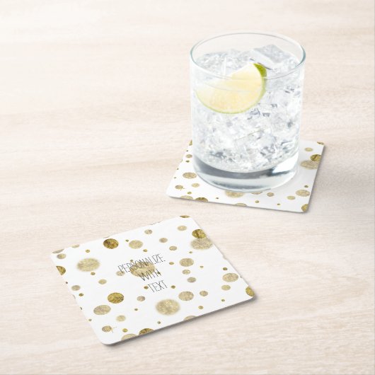 Dessous-de-verre Carré En Papier Points Gold Bokeh Confetti (En situation)