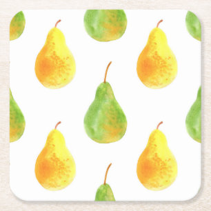 Dessous-de-verre Carré En Papier Poires dessinées à la main, aquarelle image alimen