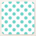 Dessous-de-verre Carré En Papier Pois turquoise<br><div class="desc">Pois turquoise sur arrière - plan blanc</div>