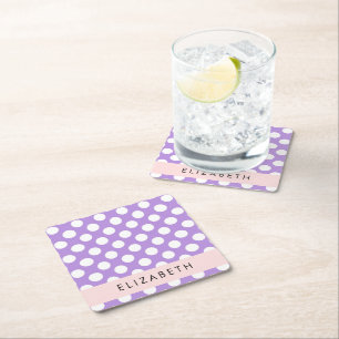 Dessous-de-verre Carré En Papier Pois violets, Motif Pointe Polka, Votre Nom