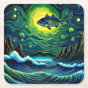 Dessous-de-verre Carré En Papier Poisson au clair de lune