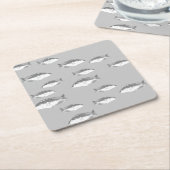 Dessous-de-verre Carré En Papier Poisson gris monochrome (Incliné)
