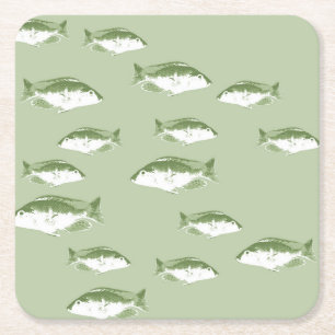 Dessous-de-verre Carré En Papier Poisson vert olive