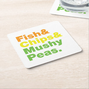 Dessous-de-verre Carré En Papier Poissons & Chips & Pois Musqués.