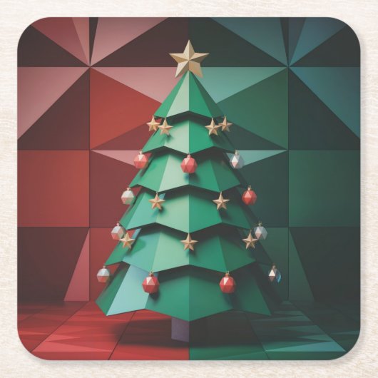 Dessous-de-verre Carré En Papier  Polygonal Christmas Tree In Room Coaster Set (Devant)