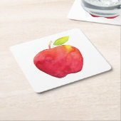 Dessous-de-verre Carré En Papier Pomme d'aquarelle rouge (Incliné)