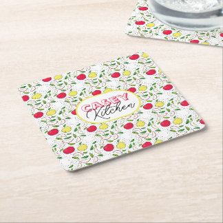 Dessous-de-verre Carré En Papier Pomme Rouge Jaune Vert Fruit Graphique Art Moderne