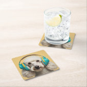 Dessous-de-verre Carré En Papier Poodé avec casque (En situation)