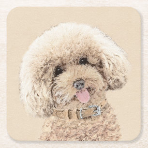 Dessous-de-verre Carré En Papier Poodle (Jouet, Miniature) Peinture Chien Art origi