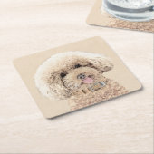 Dessous-de-verre Carré En Papier Poodle Miniature Toy Apricot Crème Chien Brown Art (Incliné)