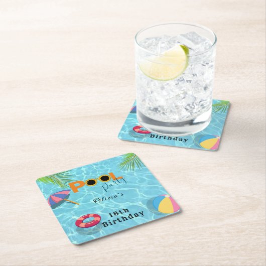 Dessous-de-verre Carré En Papier Pool Anniversaire de fête thème (En situation)