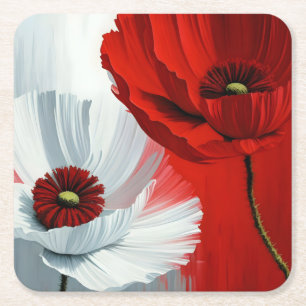 Dessous-de-verre Carré En Papier Poppies rouges et blanches
