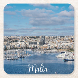 Dessous-de-verre Carré En Papier Port de Sliema avec bâtiments et bateaux modernes