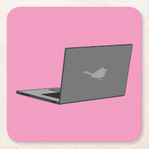 Dessous-de-verre Carré En Papier Portable gris avec logo d'oiseau
