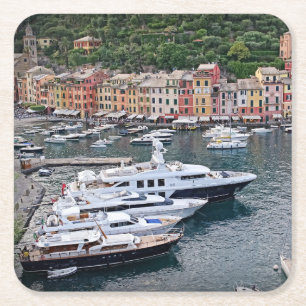 Dessous-de-verre Carré En Papier Portofino, Italie - Village de port italien - Dess