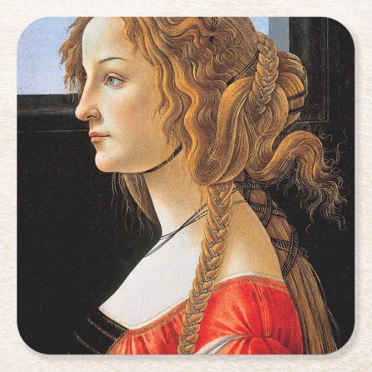 Dessous-de-verre Carré En Papier Portrait d'une dame, Sandro Botticelli (Devant)