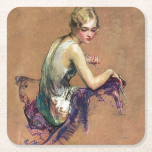Dessous-de-verre Carré En Papier Portrait en pastel