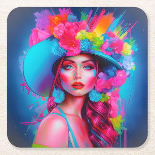 Dessous-de-verre Carré En Papier Portrait floral de Neon Imaginaire