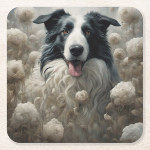 Dessous-de-verre Carré En Papier Portraits de races de chiens de fleurs 12