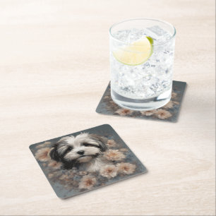Dessous-de-verre Carré En Papier Portraits de races de chiens de fleurs 6