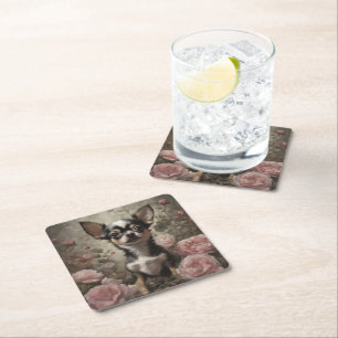 Dessous-de-verre Carré En Papier Portraits de races de chiens de fleurs 9