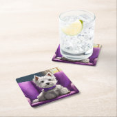 Dessous-de-verre Carré En Papier Posé sur le Dessous de verre pourpre (En situation)