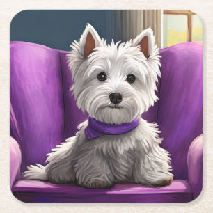 Dessous-de-verre Carré En Papier Posé sur le Dessous de verre pourpre