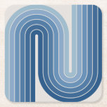 Dessous-de-verre Carré En Papier Poster de conception à double arc géométrique rétr<br><div class="desc">Conception rétro Futuriste à double arc géométrique du milieu du siècle en bleu.</div>