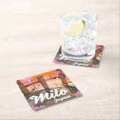 Dessous-de-verre Carré En Papier Poster en fleurs de Mito Japon. (En situation)