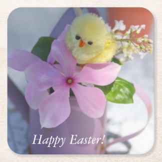 Dessous-de-verre Carré En Papier Poulet de printemps floral de Pâques heureux
