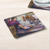 Dessous-de-verre Carré En Papier Poulet ensoleillé, Singapour (Incliné)