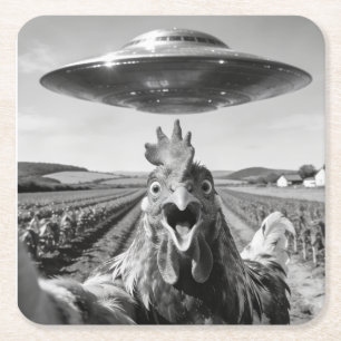 Dessous-de-verre Carré En Papier Poulet UFO Alien Art Enlèvement Humour SciFi