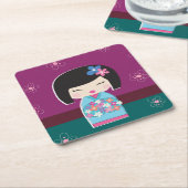 Dessous-de-verre Carré En Papier Poupée Kokeshi, prune (Incliné)