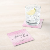 Dessous-de-verre Carré En Papier Poussière de Parties scintillant rose chatoyante (En situation)