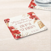 Dessous-de-verre Carré En Papier Poussière & Terracotta Rouge Boho Juif Chuppah (Incliné)