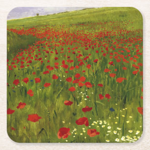 Dessous-de-verre Carré En Papier Pré avec des pavots (1896) Merse Pál Szinyei