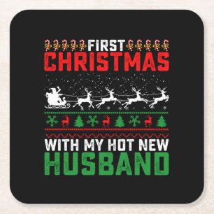 Dessous-de-verre Carré En Papier Premier Noël Avec Mon Chaud Nouveau Mari Vilain