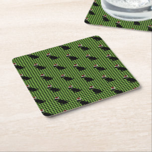 Dessous-de-verre Carré En Papier Preppy Black Lab Motif de Noël Vert En vichy