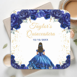 Dessous-de-verre Carré En Papier Princesse Fleurie Bleu Foncé Quinceañera