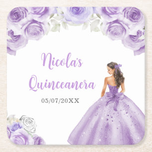 Dessous-de-verre Carré En Papier Princesse Florale en Dusty Robe Violette Quinceane
