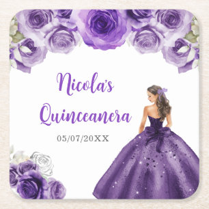 Dessous-de-verre Carré En Papier Princesse Florale en Robe violette foncée Quincean