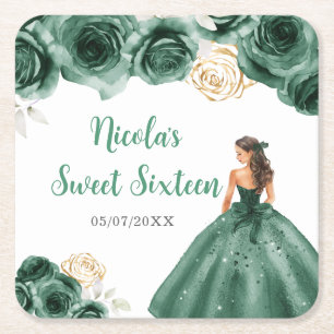 Dessous-de-verre Carré En Papier Princesse Florale en Sweet sixteen Robe Vert foncé